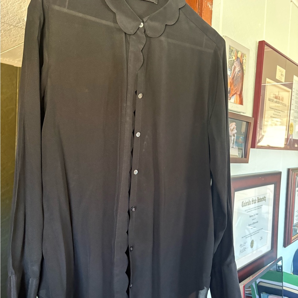 Banana Republic Black womens Button Down Shirt- washable silk.